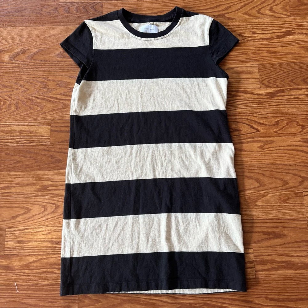Current/Elliott Black Cream Stripe Cap Sleeve Cotton Dress Size 2 Preppy Coastal